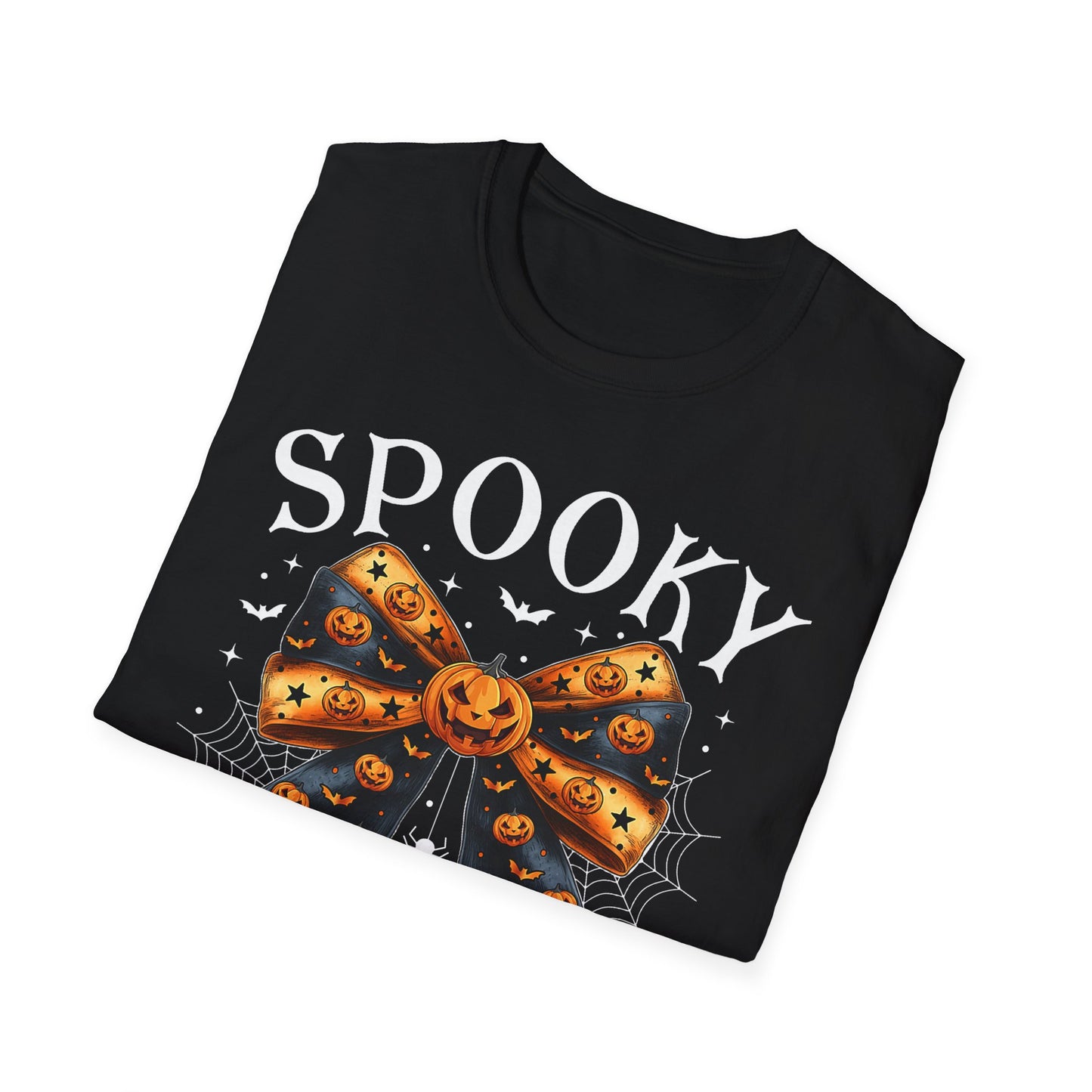 Halloween Bow Motif Unisex Softstyle T-Shirt, Pumpkin Shirt, Fall Clothing, Halloween Costume, Spooky Festive Top