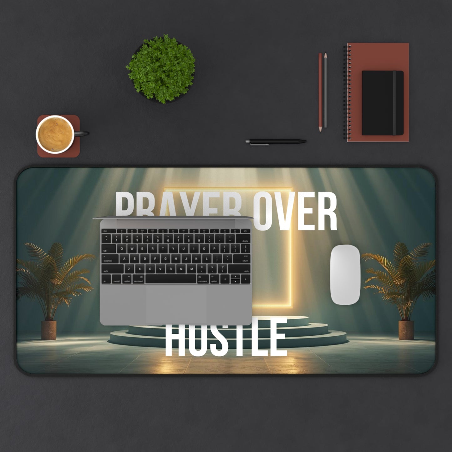 Prayer Over Hustle Desk Mat — Christian Inspirational Mouse Pad for Office & Home