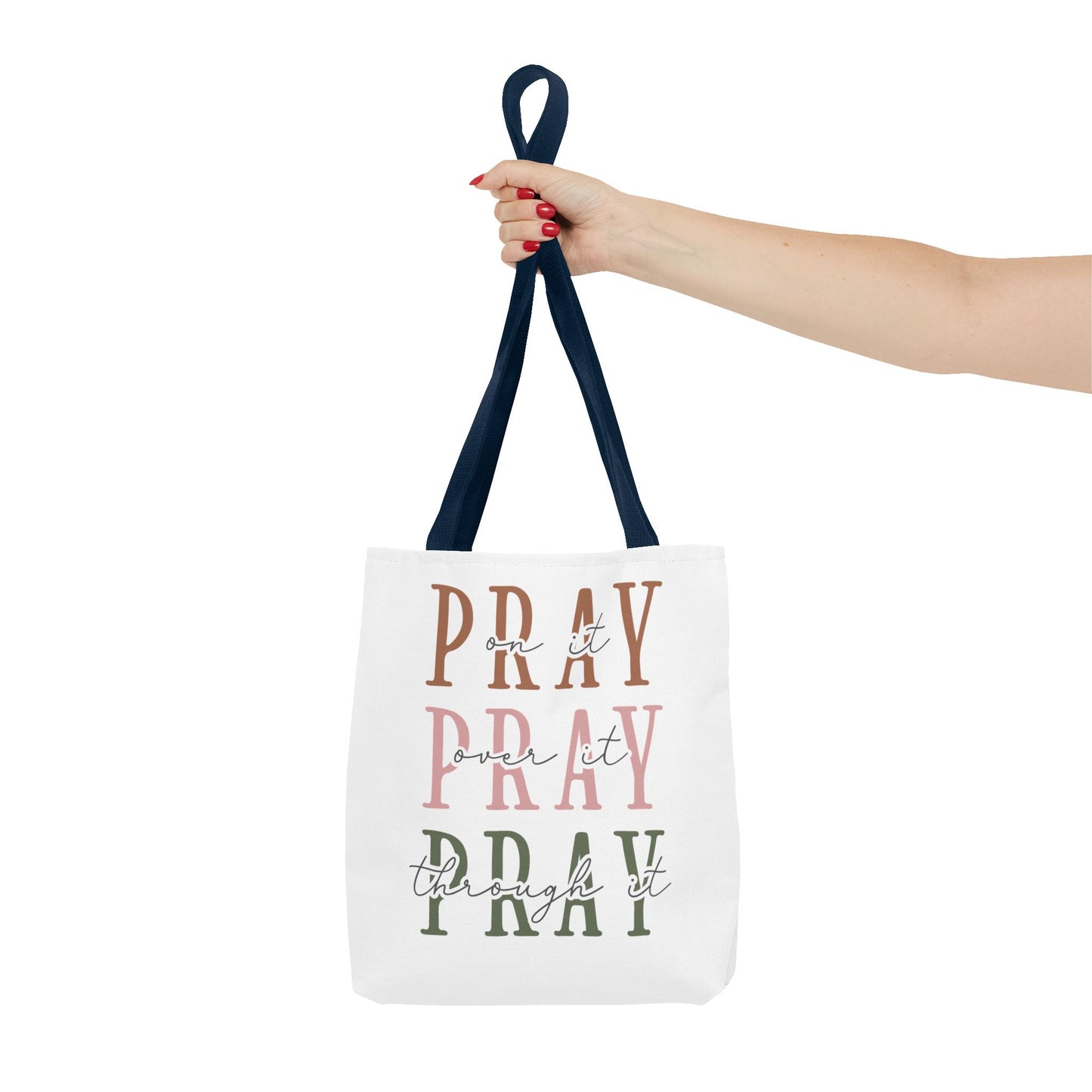Inspirational Tote Bag - Pray It, Power It, Through It, Motivational, Faith-Based Gift, Everyday Use, Church or Study Bag