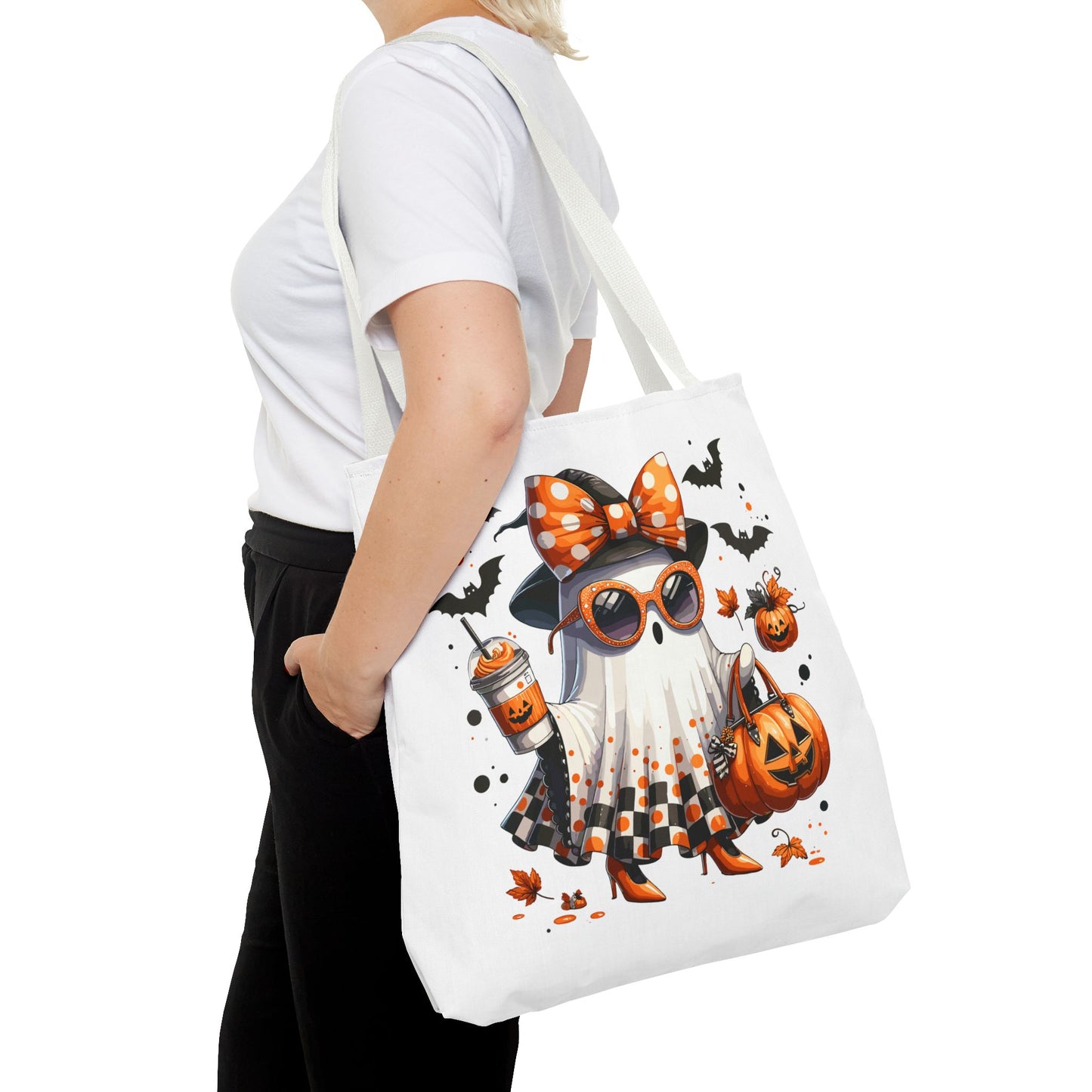 Whimsical Halloween Tote Bag, Spooky Ghost, Trick or Treat, Fall Accessories, Halloween Party Favor, Cute Autumn Decor