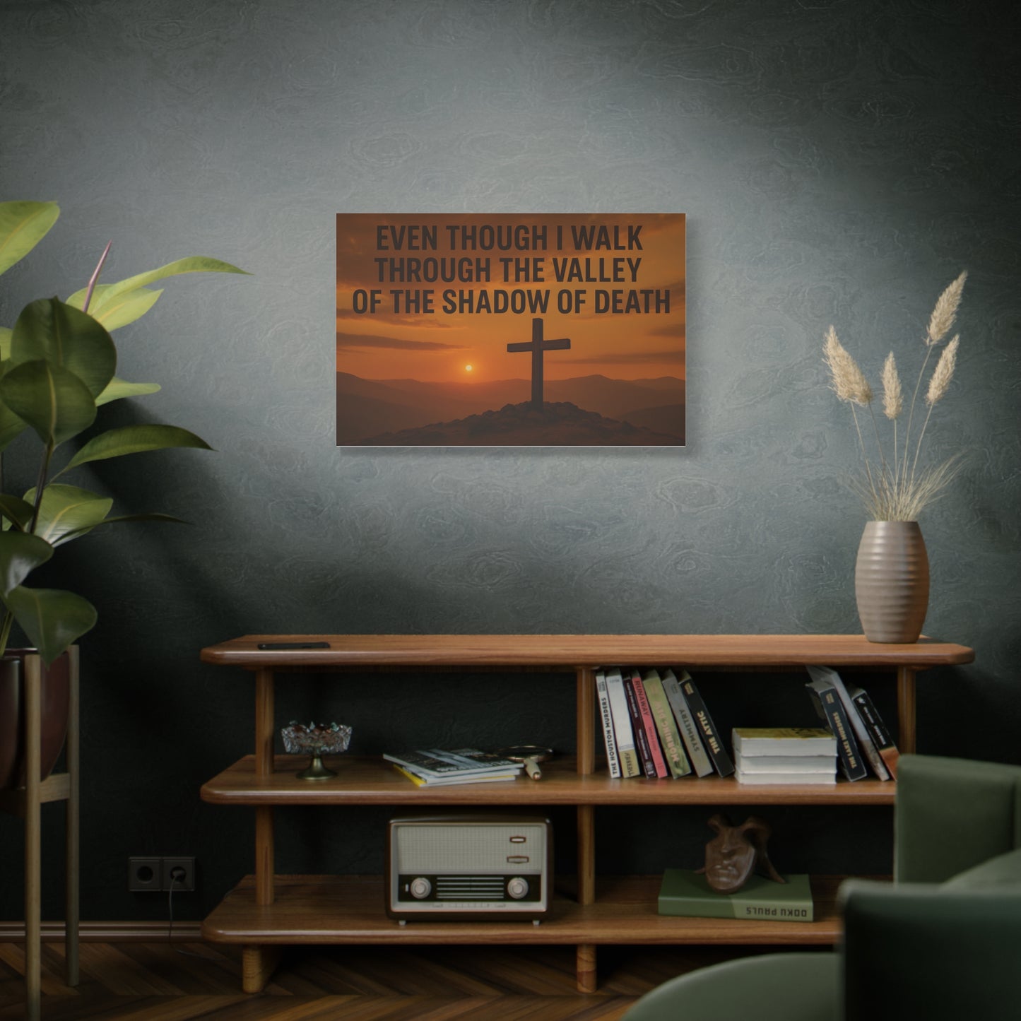 Psalm 23 Sunset Cross Matte Canvas Wall Art