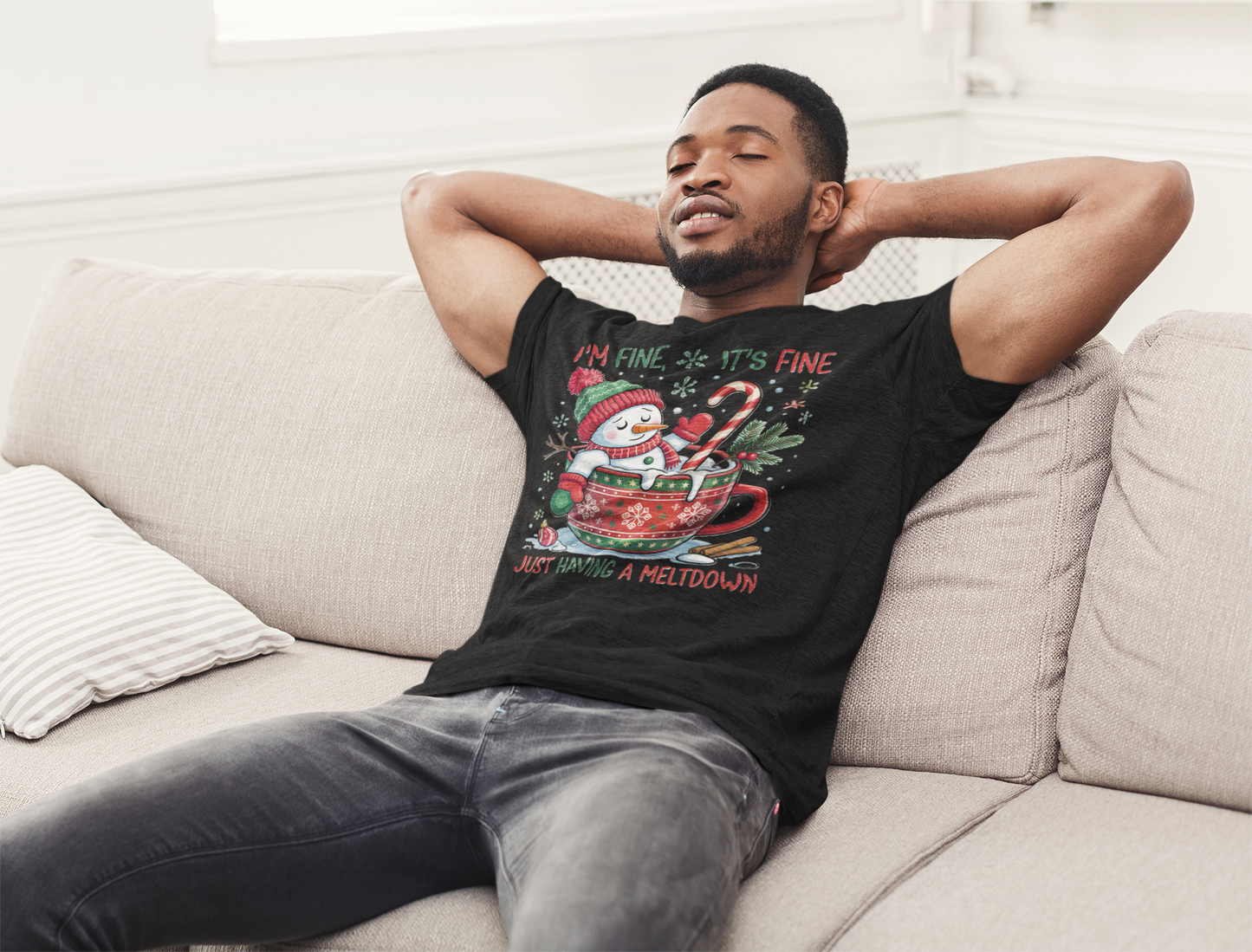 Holiday Humor T-Shirt, I'm Fine It's Fine T-Shirt, Christmas T-Shirt, Funny Winter Tee, Unisex Gift Shirt, Cute Snowman Shirt