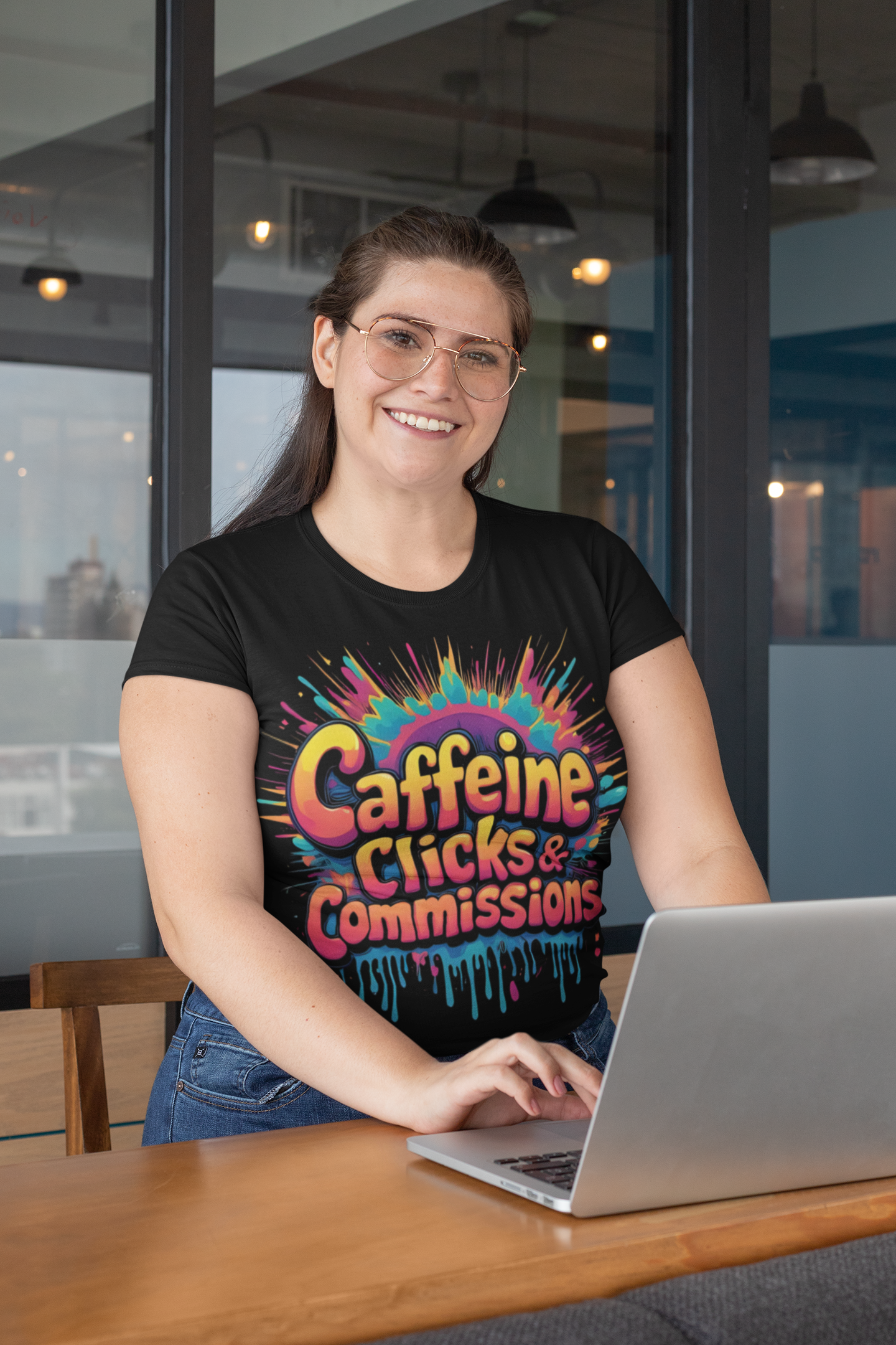 Caffeine Clicks & Commissions Unisex Softstyle T-Shirt