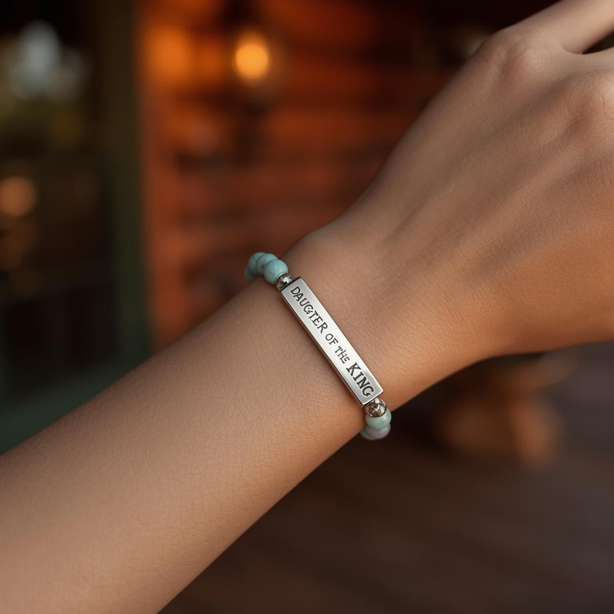 Natural Stone Stretch Bar Bracelet (Engraving)