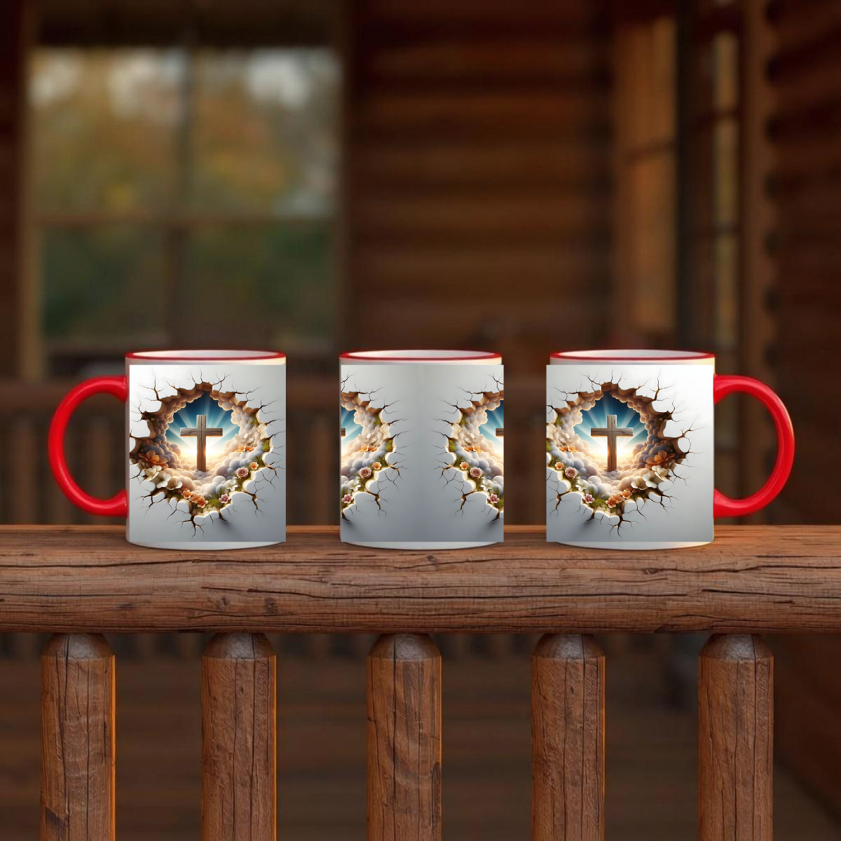 Christian Cross Coffee Mug – Heaven Through the Ruins Accent Mug (11/15oz)