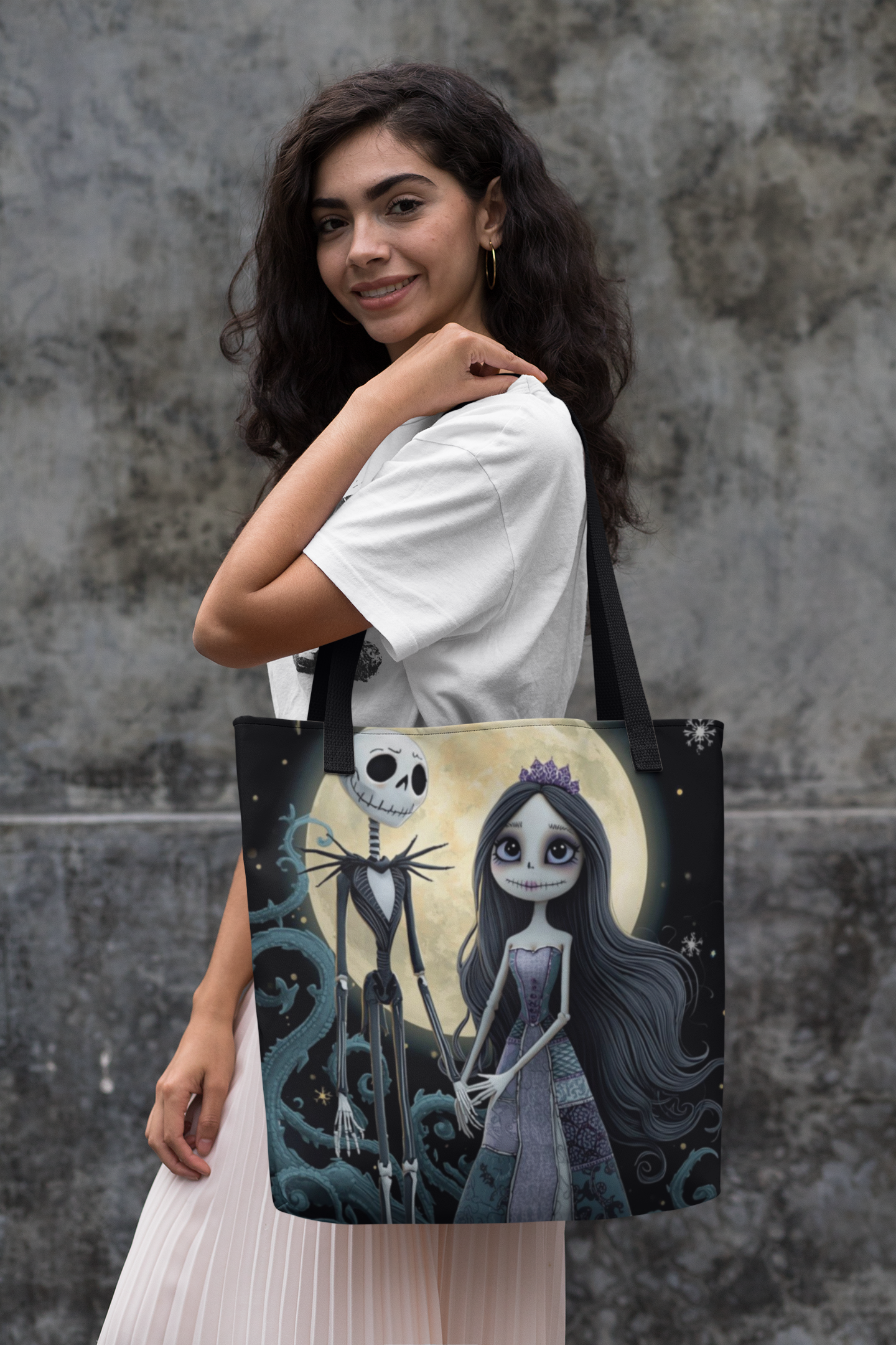 Gothic Moonlight Tote Bag - Jack & Sally Inspired Halloween Art