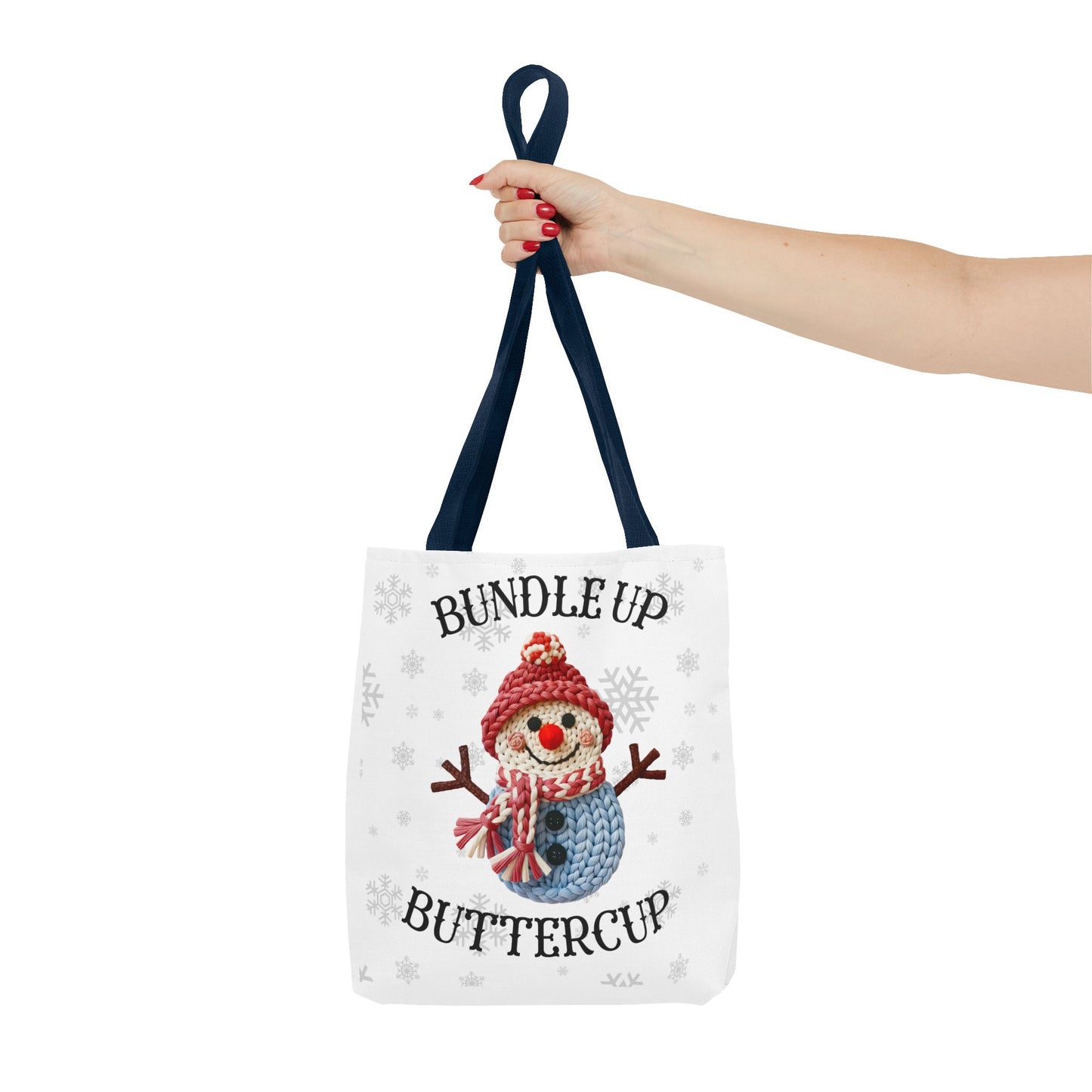 Holiday Snowman Tote Bag — “Bundle Up Buttercup” Christmas Market Tote