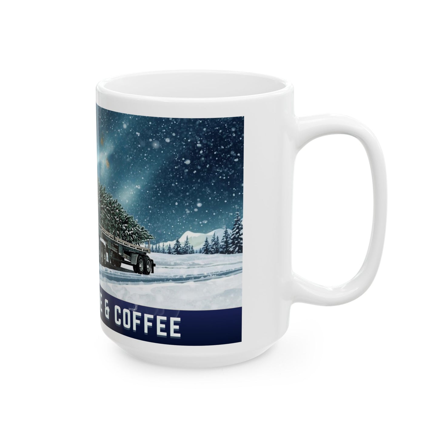 Winter Truck Ceramic Mug - Snow, Chrome & Coffee