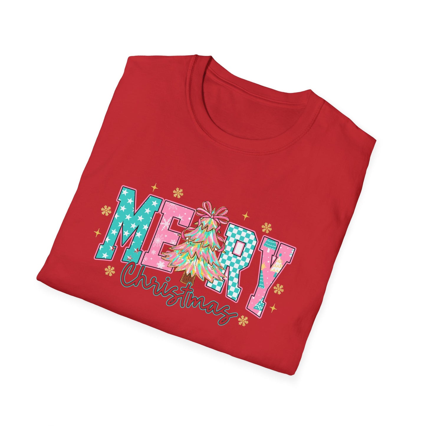 Merry Christmas Unisex Softstyle T-Shirt, Holiday Tee, Christmas Shirt, Festive Apparel, Gift for Him and Her