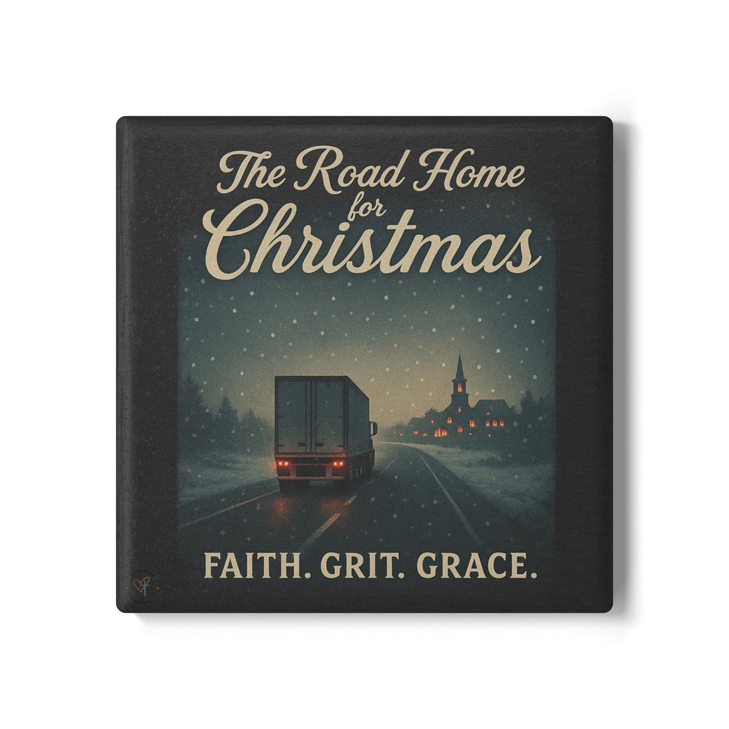 Holiday Ceramic Coaster - The Road Home for Christmas - Faith, Grit, Grace