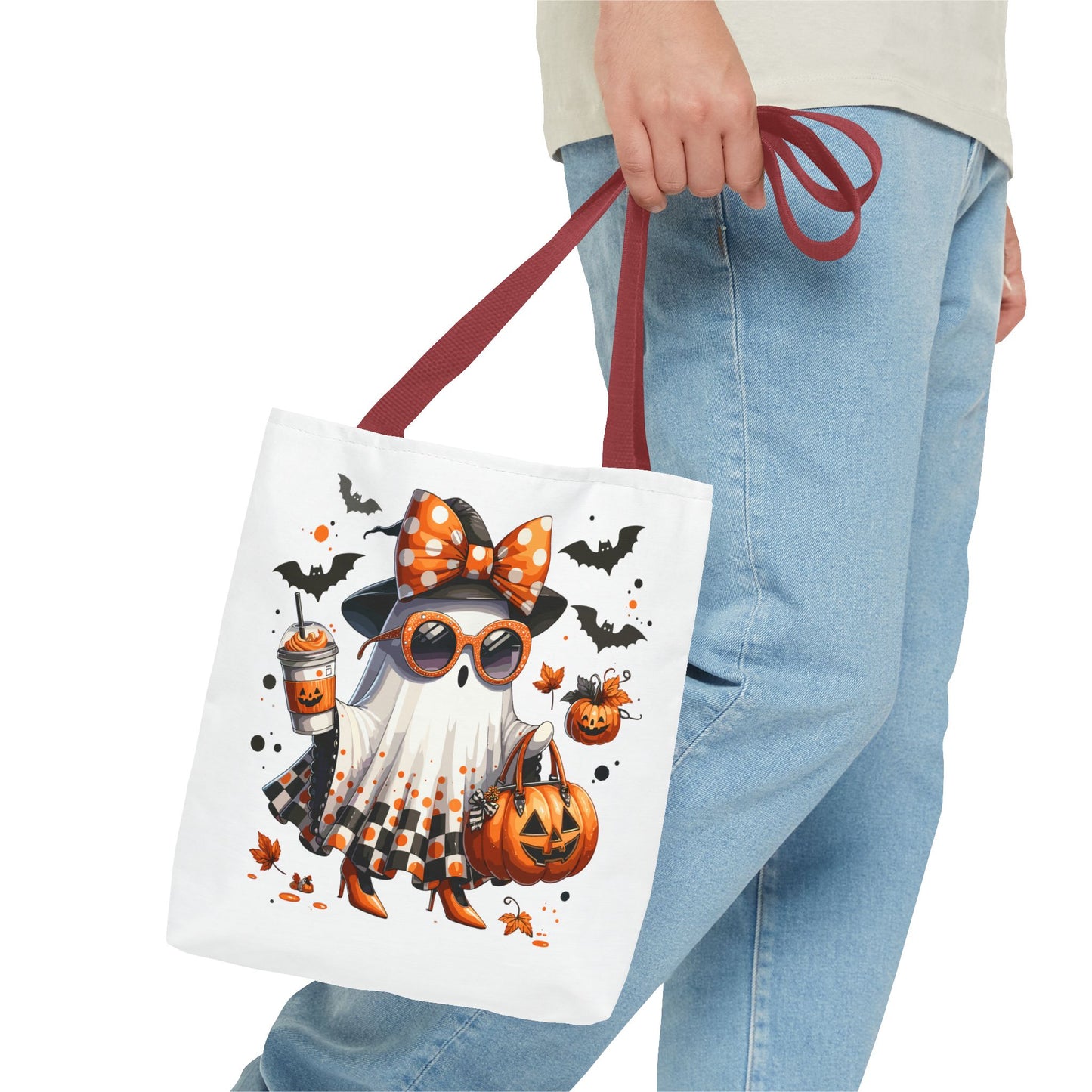Whimsical Halloween Tote Bag, Spooky Ghost, Trick or Treat, Fall Accessories, Halloween Party Favor, Cute Autumn Decor