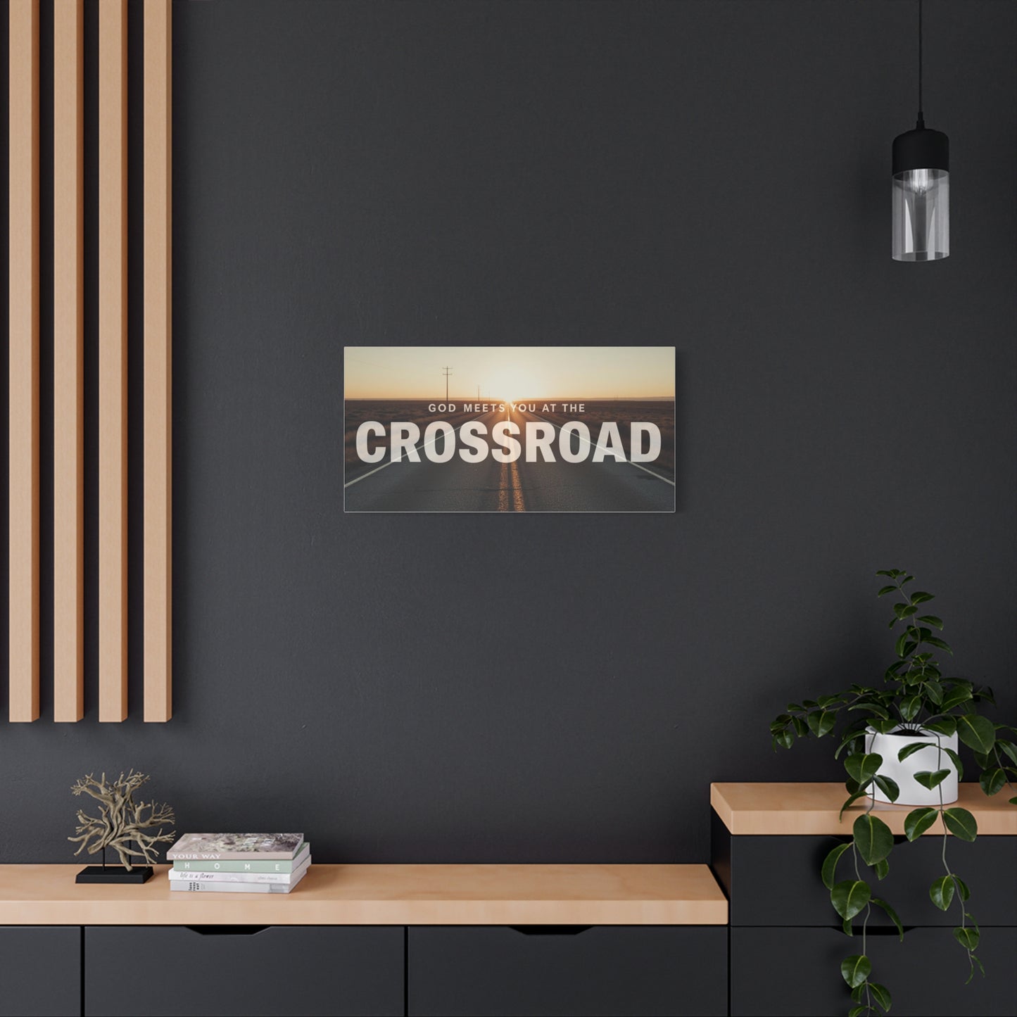 Crossroad Inspirational Canvas Print — “God Meets You at the Crossroad” Sunset Wall Art