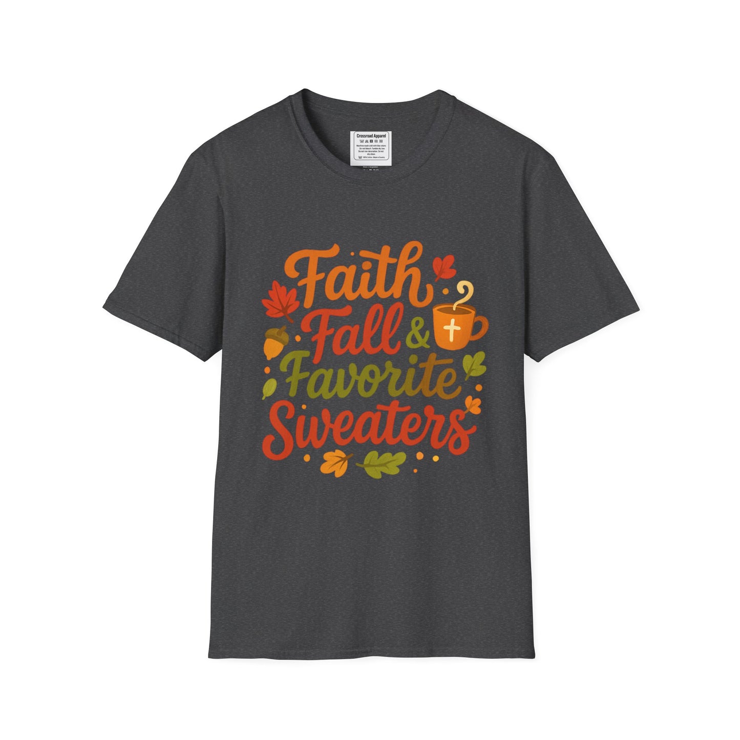 Autumn Faith Tee: Fall Favorite Sweaters, Unisex Softstyle T-Shirt, Thanksgiving Gift, Cozy Casual Wear, Faith-Based Apparel