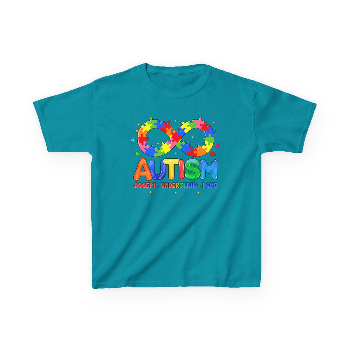 Colorful Autism Awareness Kids Tee, Bright Rainbow Tee, Support, Understand, Love, Gift for Autism Month, Kids Apparel