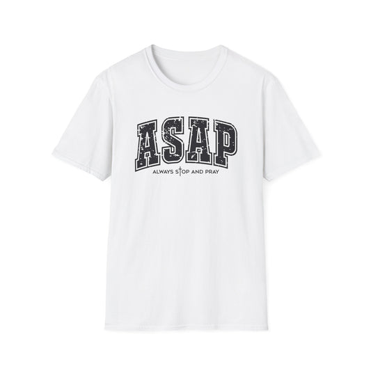 ASAP 'Always Stop And Pray' Graphic T-Shirt — Vintage Collegiate Lettering