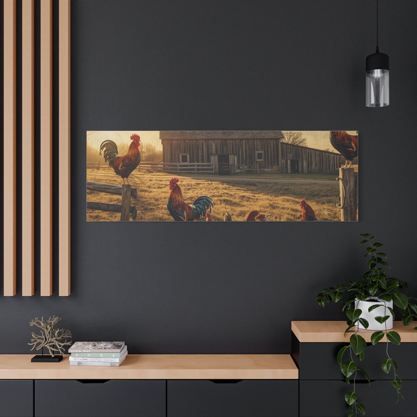 Rustic Morning Rooster Farm Matte Canvas Print