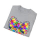 Colorful Bow Pride T-Shirt, LGBTQ+ Gift, Rainbow Graphic Tee, Unisex Fashion, Fun Party Shirt