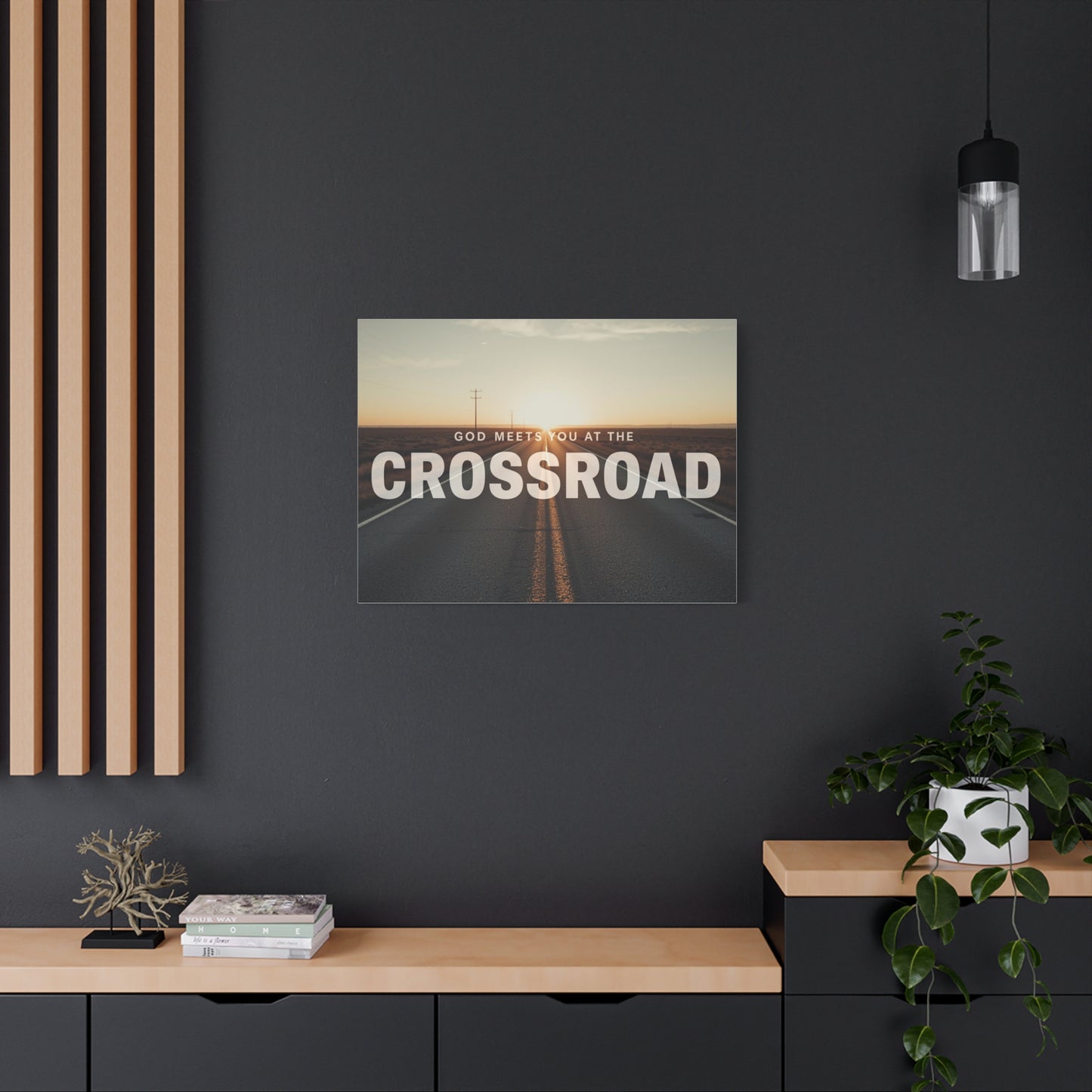 Crossroad Inspirational Canvas Print — “God Meets You at the Crossroad” Sunset Wall Art