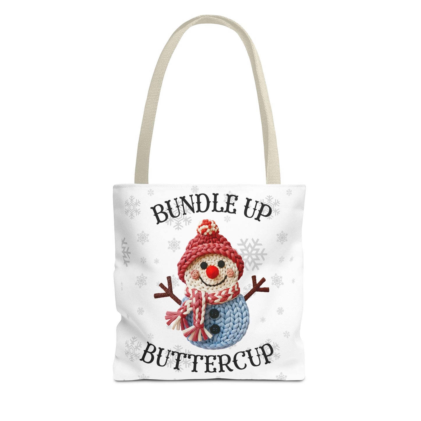 Holiday Snowman Tote Bag — “Bundle Up Buttercup” Christmas Market Tote
