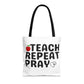 Teach Repeat Pray Tote Bag — Christian Teacher Gift Canvas Grocery Tote