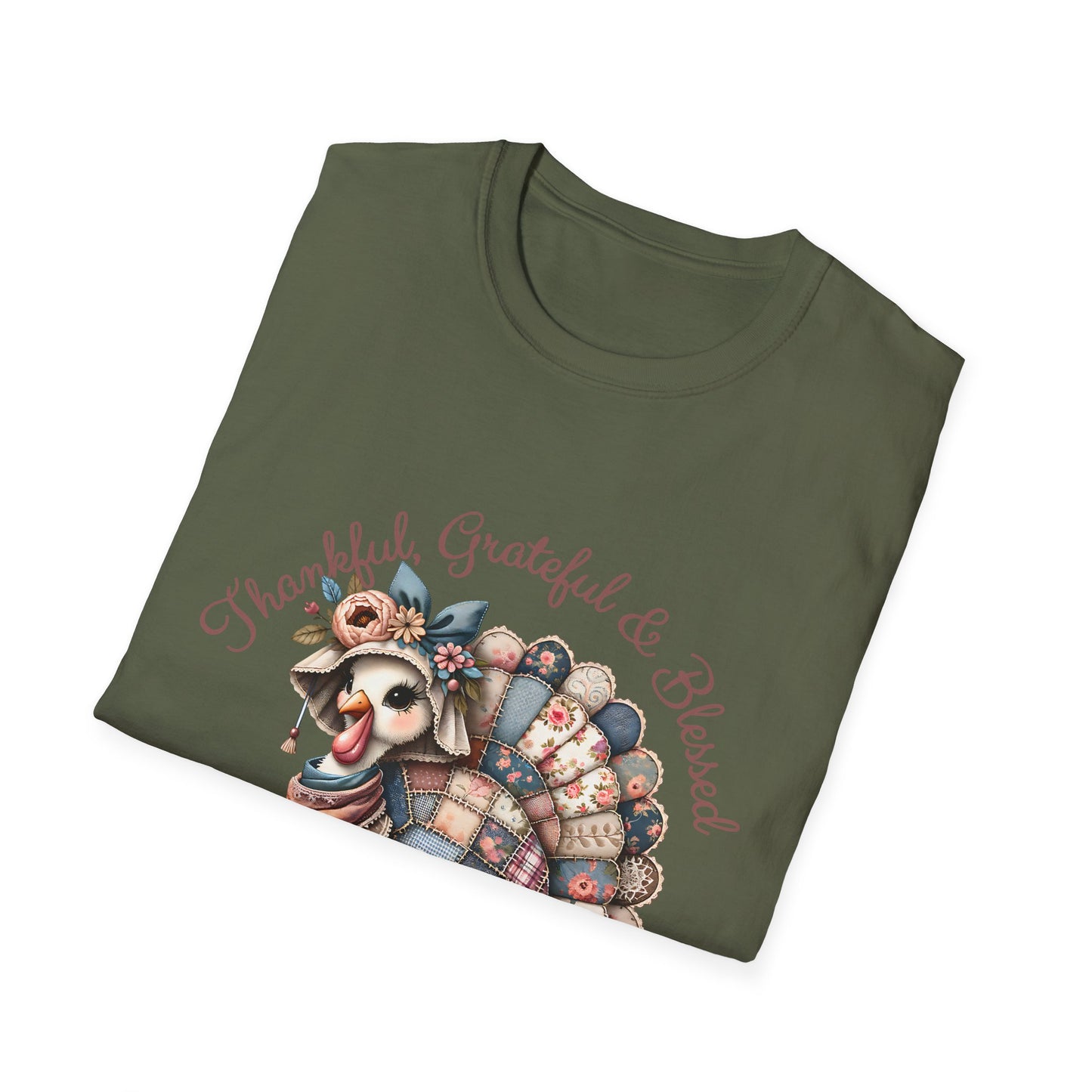 Thankful Grateful & Blessed Turkey T-Shirt, Thanksgiving Gift, Fall Fashion, Cute Autumn Tee, Unisex Graphic Tee