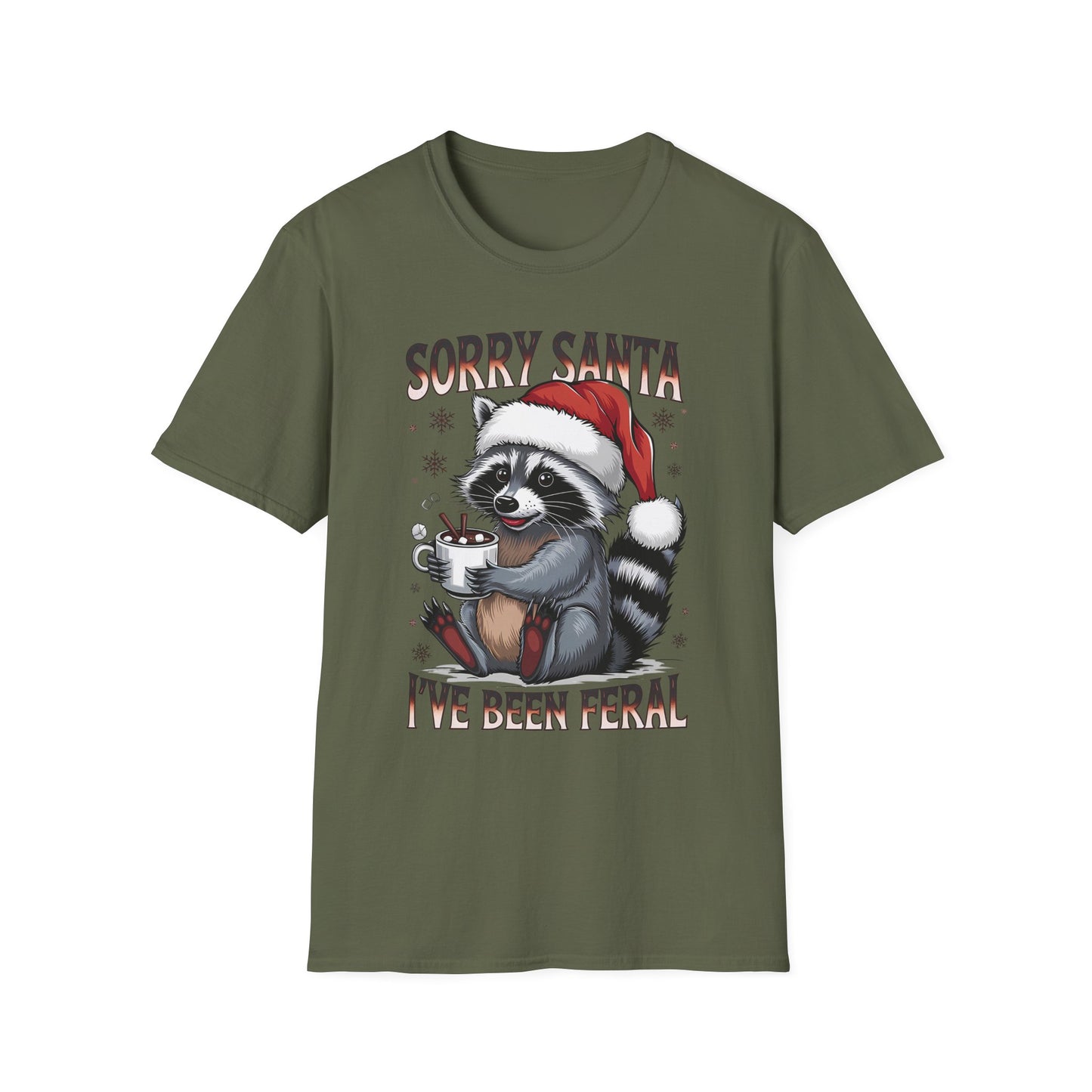 Sorry Santa I've Been Feral T-Shirt — Funny Raccoon Christmas Tee