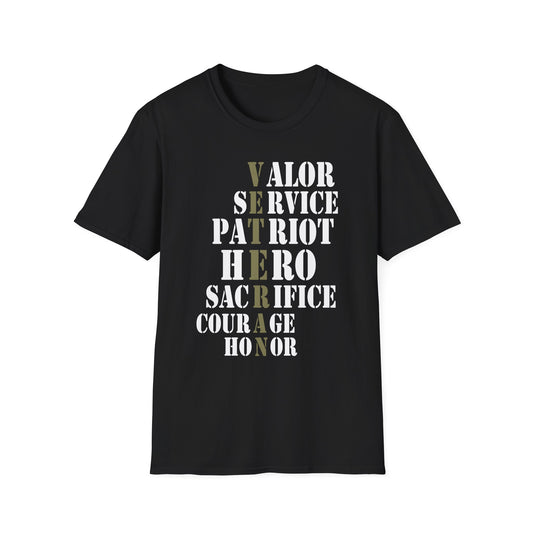 Unisex Softstyle T-Shirt - Valor, Service, Patriot, Hero Graphic Tee