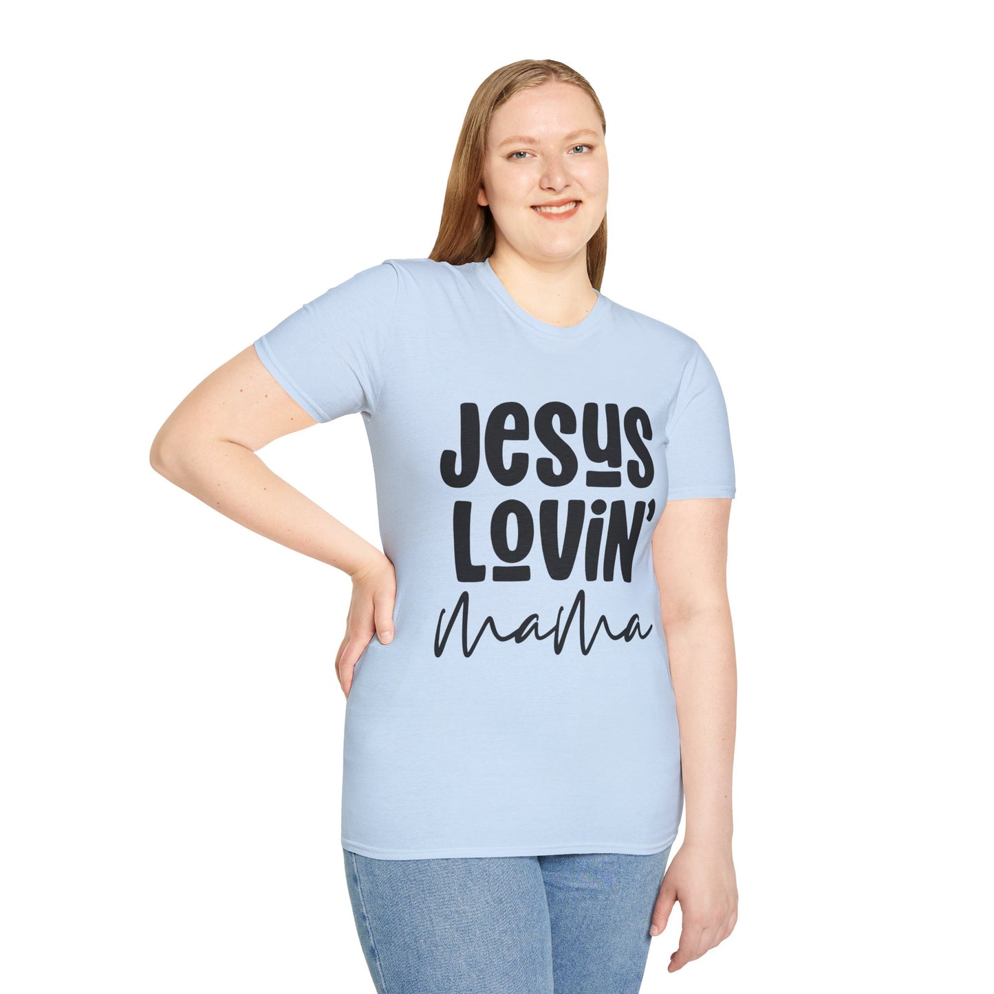Jesus Lovin' Mama Unisex Softstyle T-Shirt | Mother's Day Gift, Christian Tee, Casual Wear, Faith-Based Fashion, Family Reunion Shirt