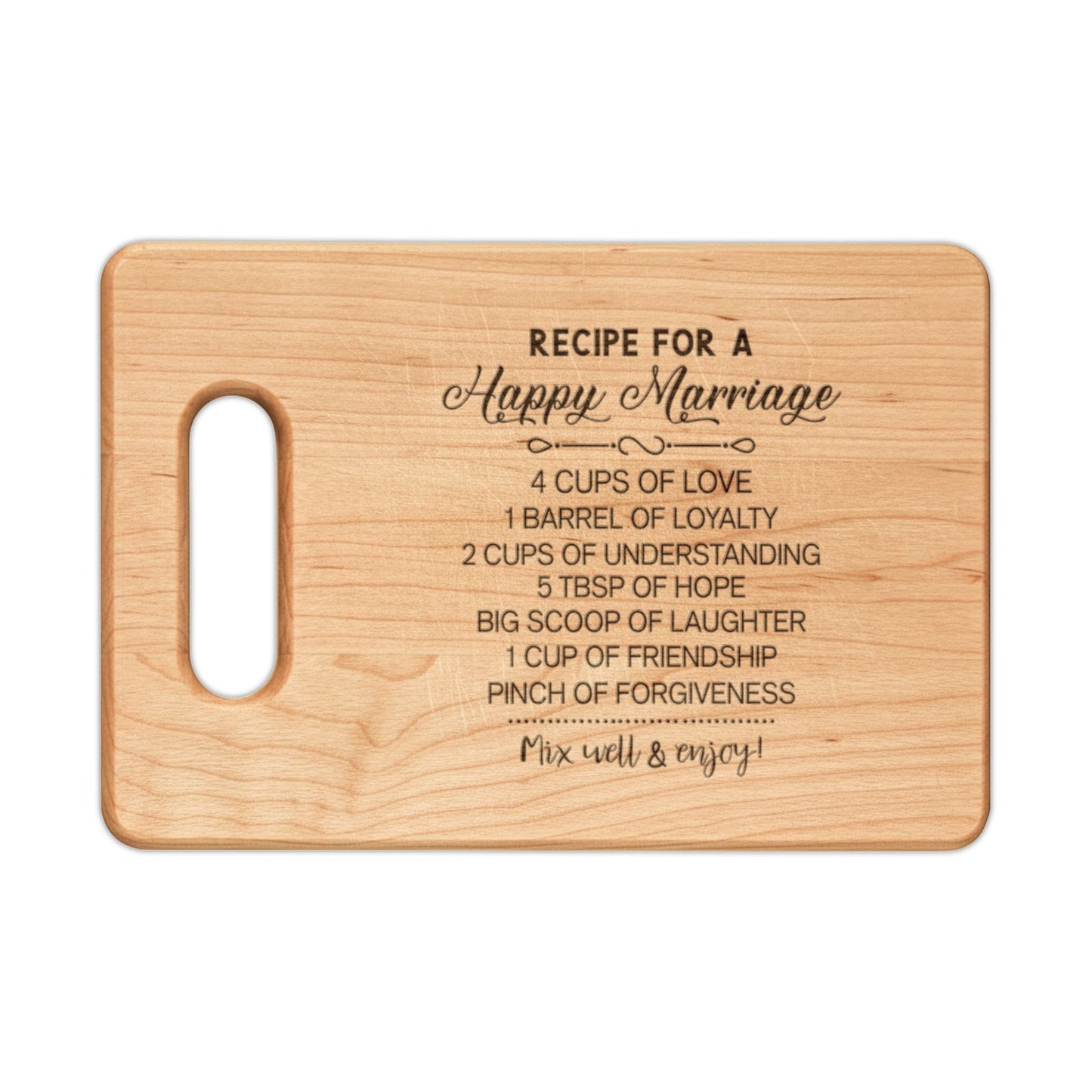 Engraved 'Recipe for a Happy Marriage' Wooden Cutting Board