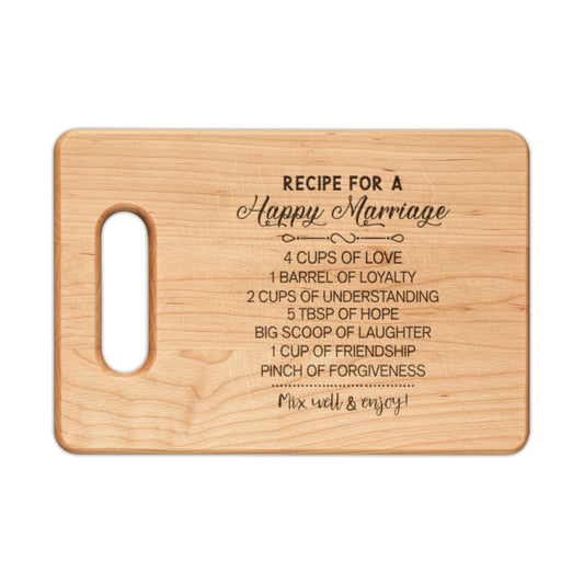 Engraved 'Recipe for a Happy Marriage' Wooden Cutting Board