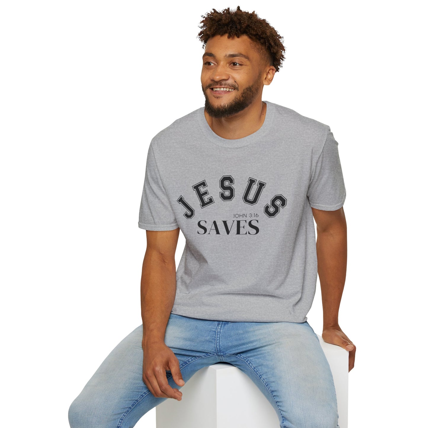 Jesus Saves Unisex Softstyle T-Shirt, Inspirational Graphic Tee, Christian Apparel, Faith-Based Gift, Casual Wear