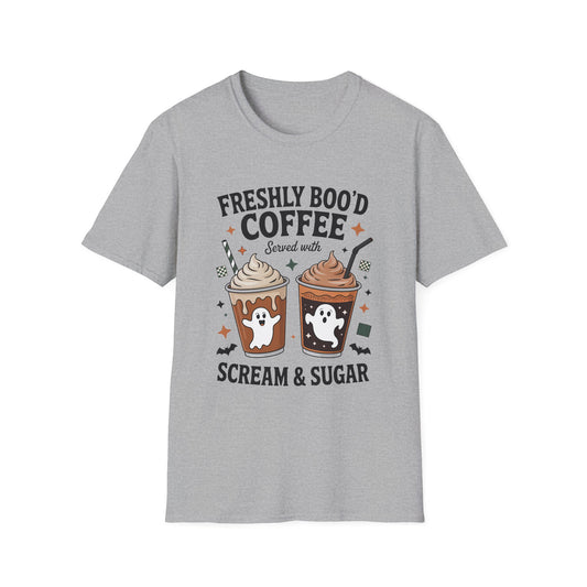 Halloween Coffee T-Shirt, Ghostly Drink Tee, Spooky Sweets Shirt, Unisex Halloween Apparel, Fun Fall Shirt, Gift for Coffee Lovers