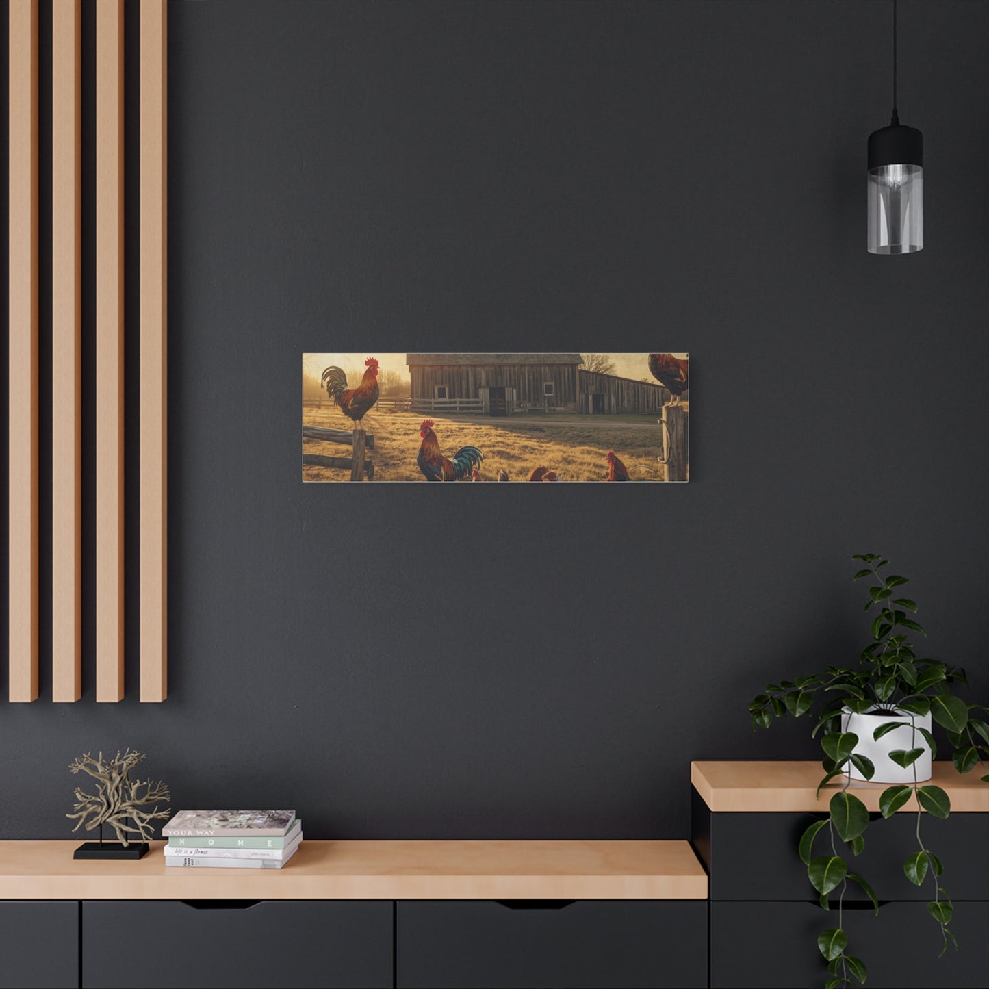 Rustic Morning Rooster Farm Matte Canvas Print