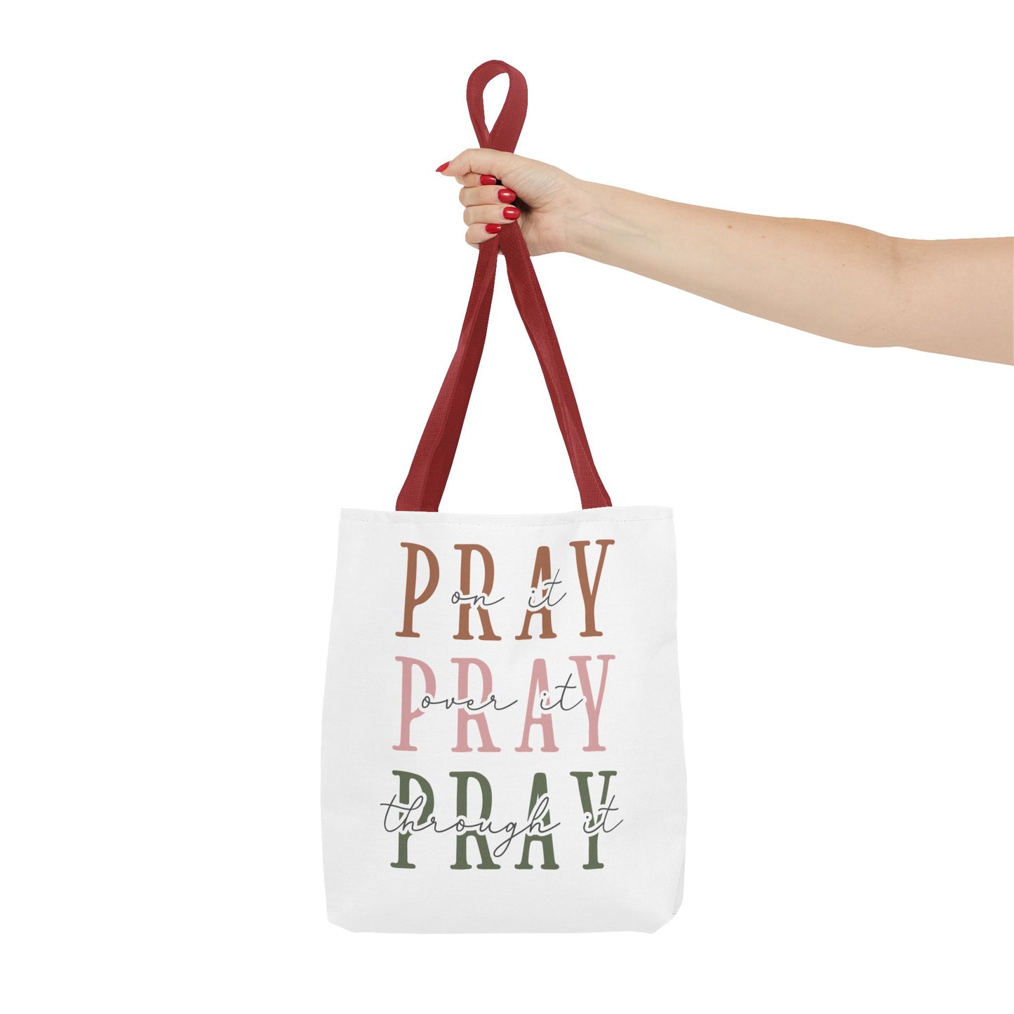 Inspirational Tote Bag - Pray It, Power It, Through It, Motivational, Faith-Based Gift, Everyday Use, Church or Study Bag