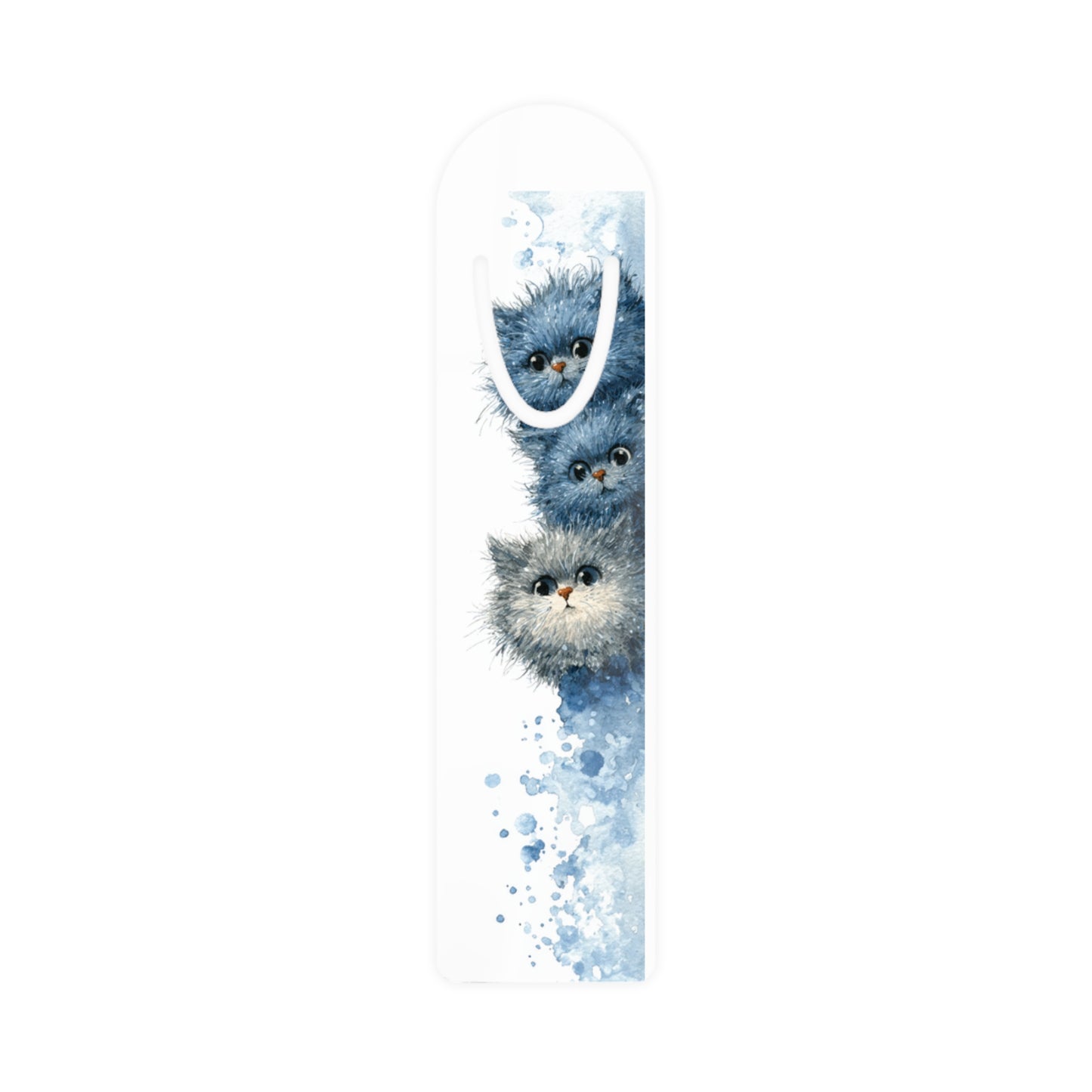 Cute Watercolor Kittens Bookmark — Cat Lover Metal Bookmark with Blue Splash Design