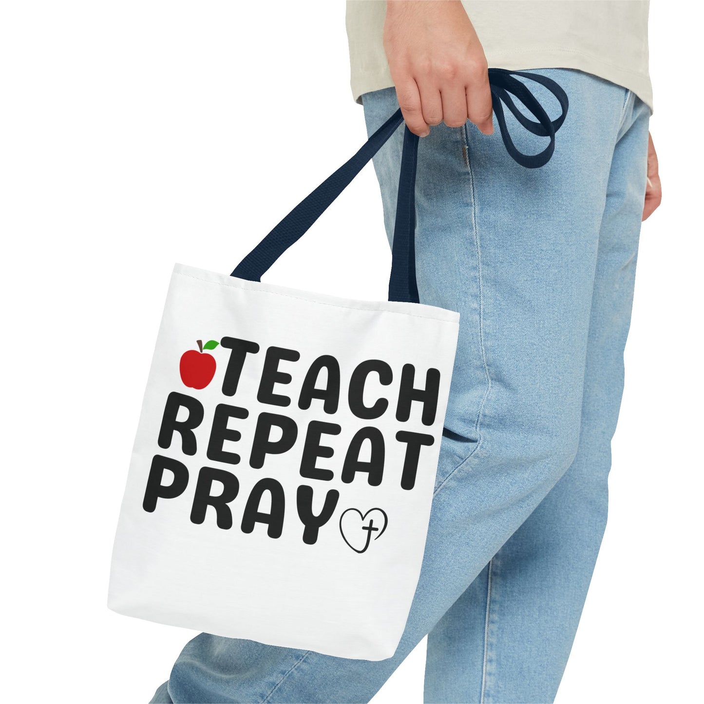 Teach Repeat Pray Tote Bag — Christian Teacher Gift Canvas Grocery Tote