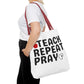 Teach Repeat Pray Tote Bag — Christian Teacher Gift Canvas Grocery Tote