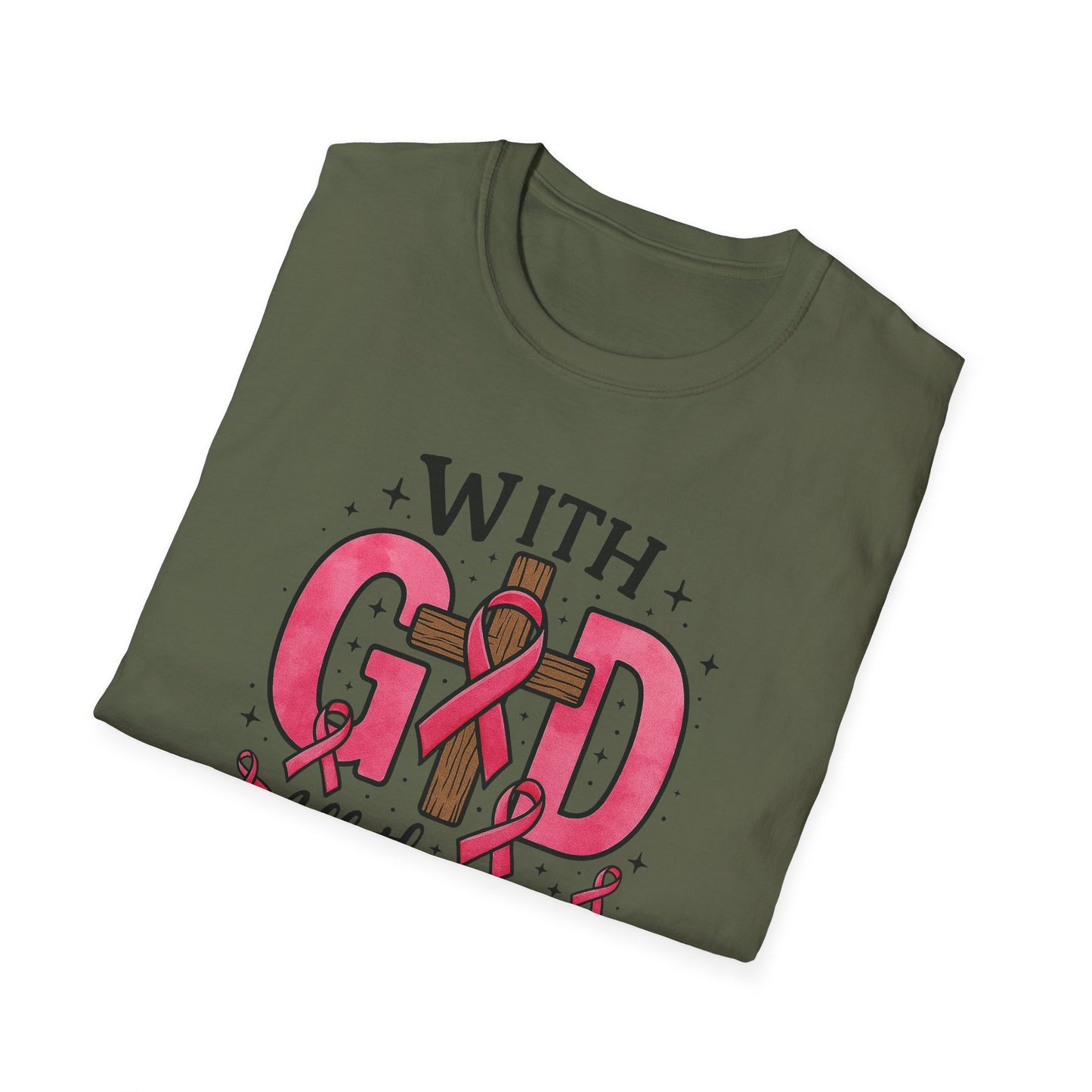 Inspirational Breast Cancer Awareness T-Shirt, Faith Shirt, God Shirt, Support Pink Ribbon, Softstyle Tee