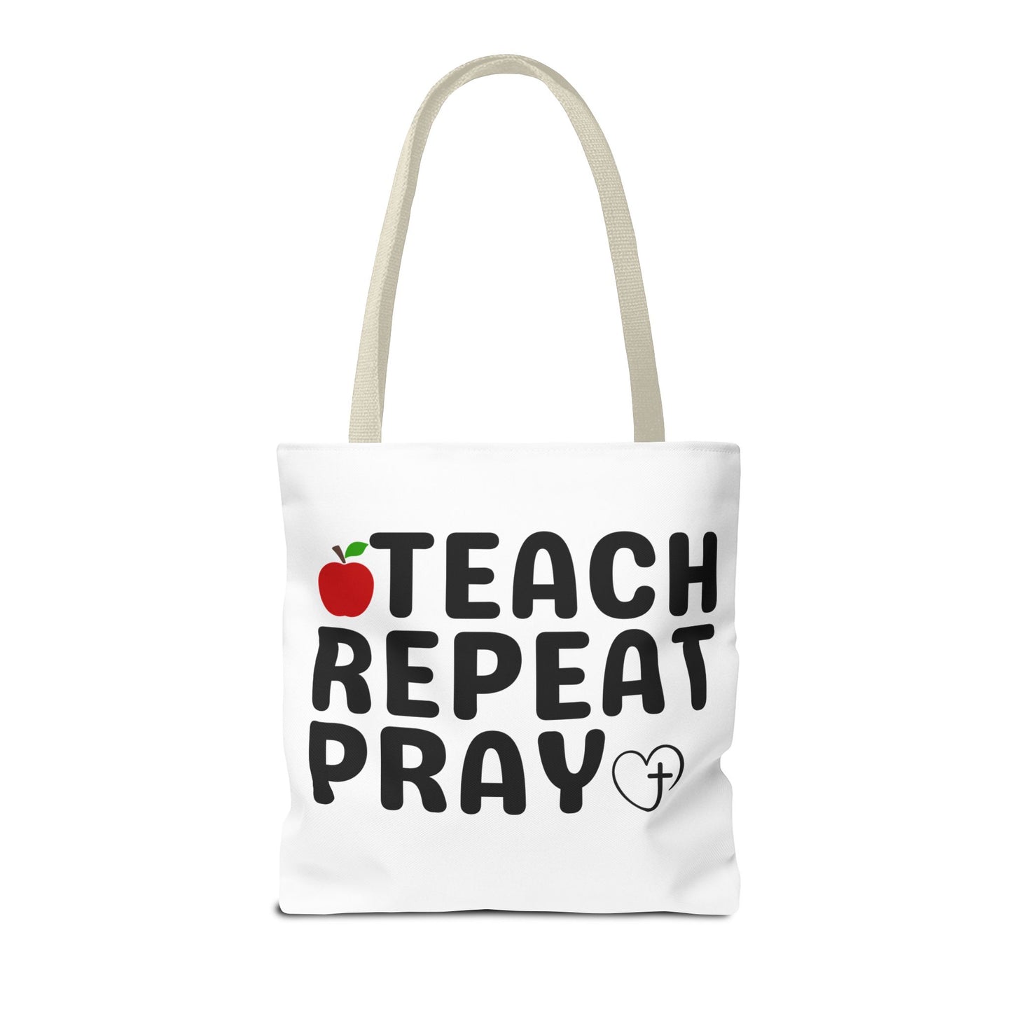 Teach Repeat Pray Tote Bag — Christian Teacher Gift Canvas Grocery Tote