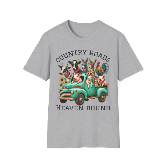Country Roads Heaven Bound T-Shirt, Cute Animal Graphic Tee, Vintage Style Shirt, Gift for Him or Her, Perfect for Summer and Road Trips