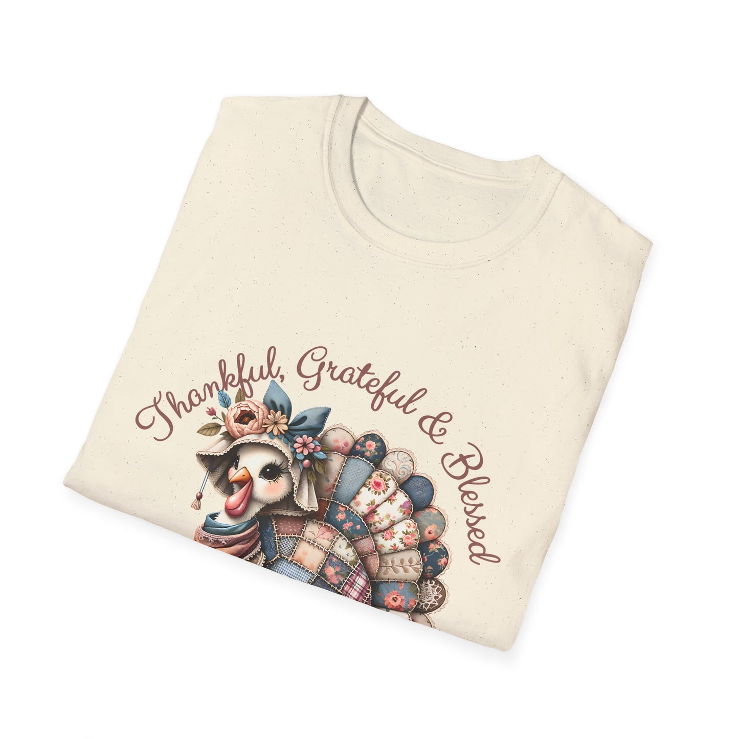 Thankful Grateful & Blessed Turkey T-Shirt, Thanksgiving Gift, Fall Fashion, Cute Autumn Tee, Unisex Graphic Tee
