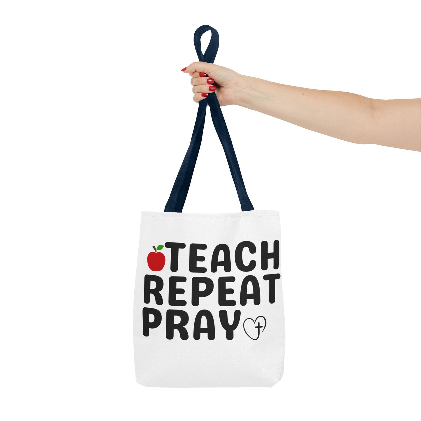 Teach Repeat Pray Tote Bag — Christian Teacher Gift Canvas Grocery Tote