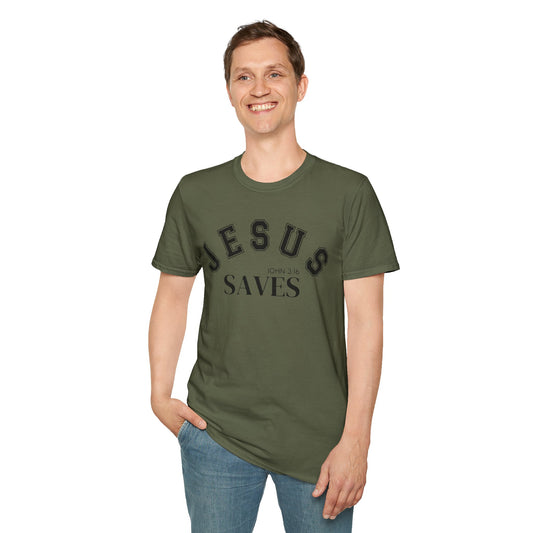 Jesus Saves Unisex Softstyle T-Shirt, Faith Tee, Christian Apparel, Inspirational Shirt, Gift for Believers, Casual Wear, Church Clothing