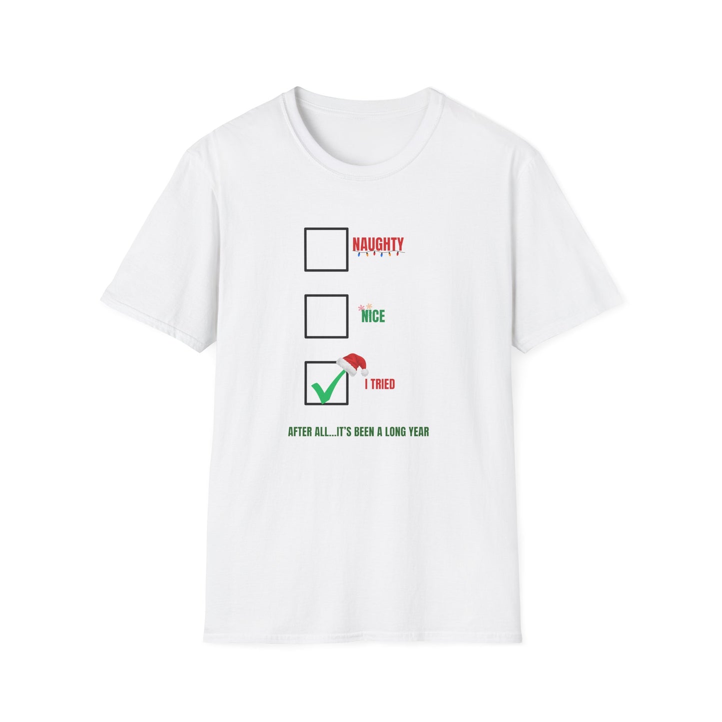 Funny Christmas Checklist T-Shirt – "Tired" Checkbox Holiday Tee