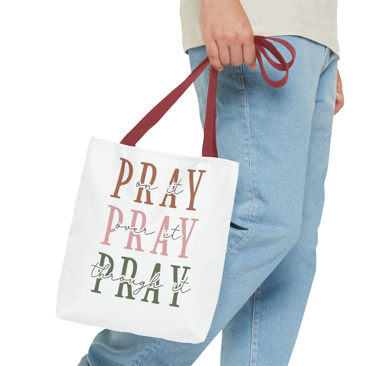 Inspirational Tote Bag - Pray It, Power It, Through It, Motivational, Faith-Based Gift, Everyday Use, Church or Study Bag