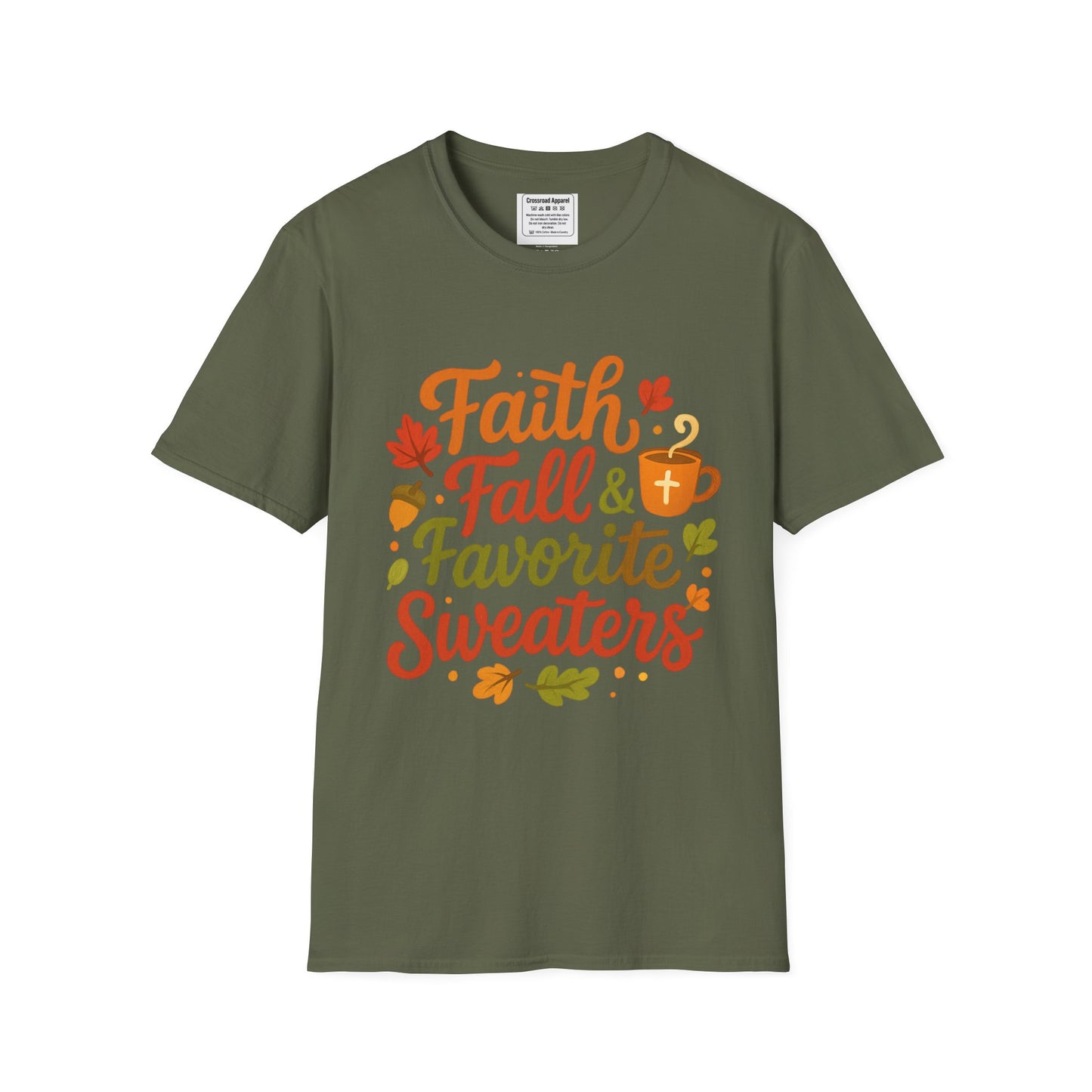 Autumn Faith Tee: Fall Favorite Sweaters, Unisex Softstyle T-Shirt, Thanksgiving Gift, Cozy Casual Wear, Faith-Based Apparel