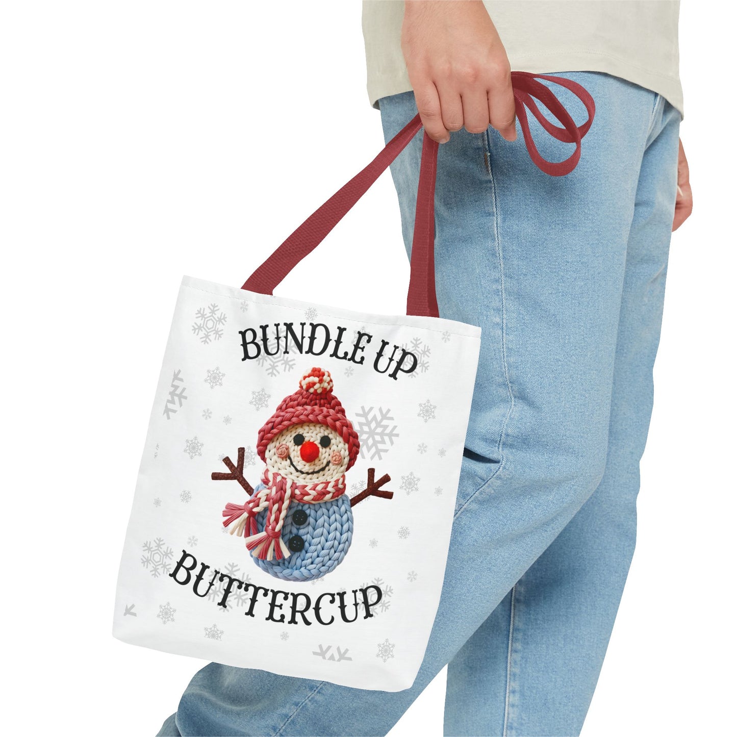 Holiday Snowman Tote Bag — “Bundle Up Buttercup” Christmas Market Tote