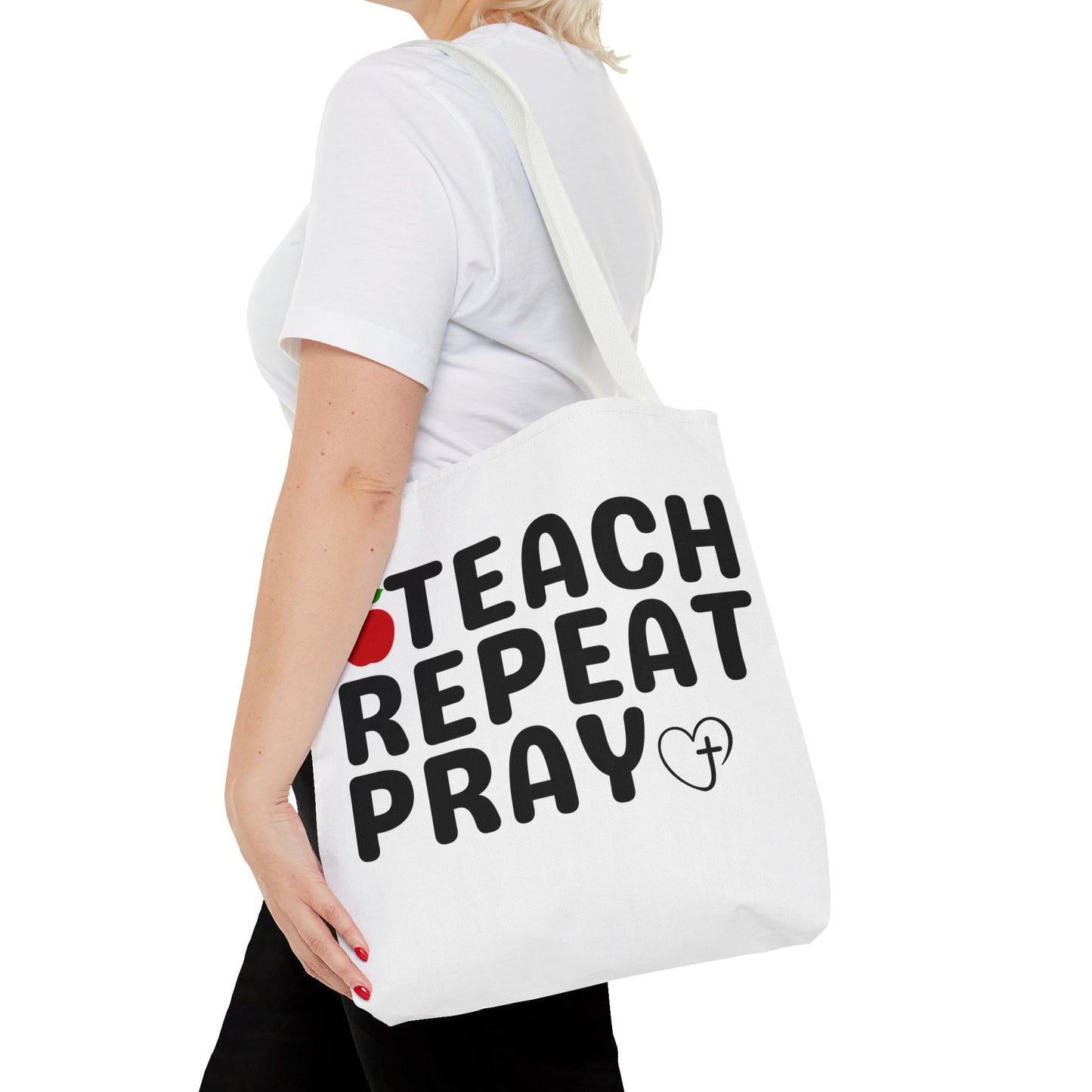 Teach Repeat Pray Tote Bag — Christian Teacher Gift Canvas Grocery Tote