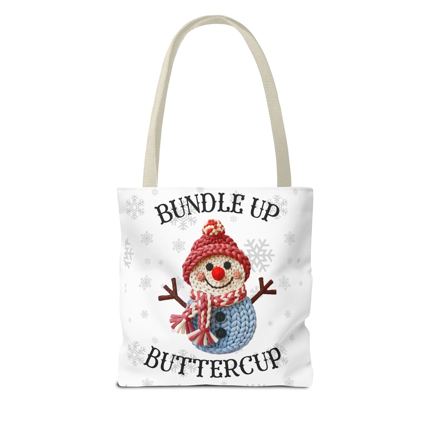 Holiday Snowman Tote Bag — “Bundle Up Buttercup” Christmas Market Tote