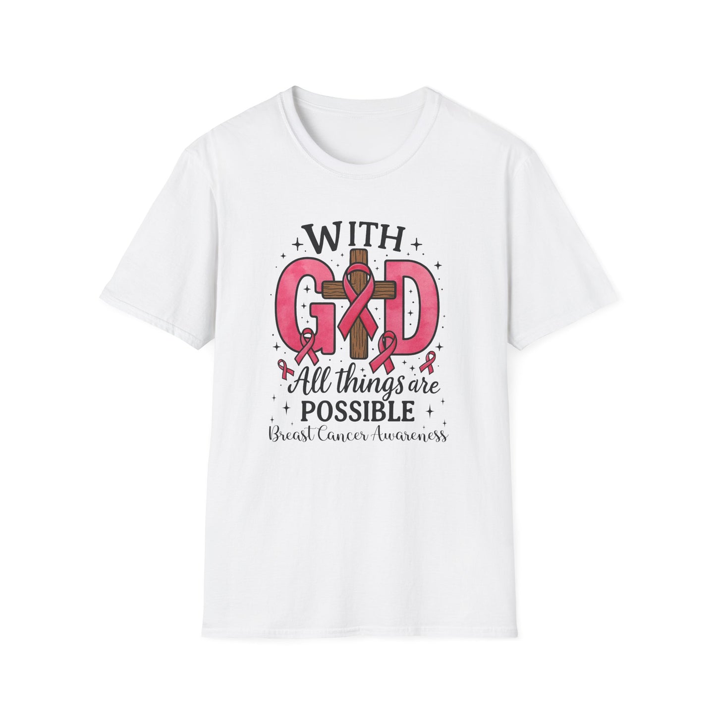 Inspirational Breast Cancer Awareness T-Shirt, Faith Shirt, God Shirt, Support Pink Ribbon, Softstyle Tee